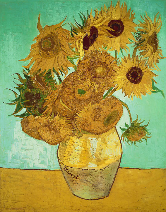 Pinturas de Van Gogh jarron-con-quince-girasoles