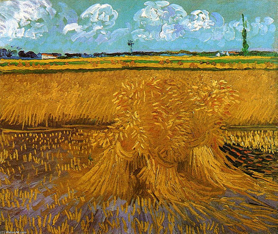 Pinturas de Van Gogh trigal-con-gavillas