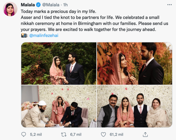 la activista malala anuncio que contrajo matrimonio con asser malik a traves de redes sociales 1