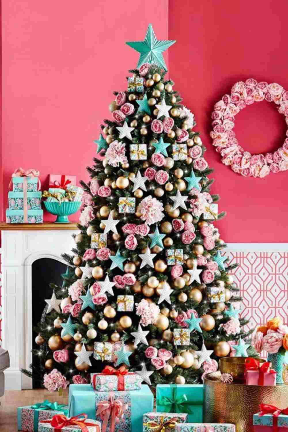 christmas tree with pastel colors and ornaments
