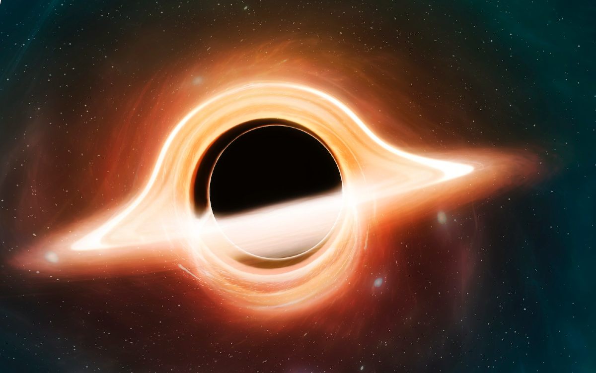 Representación de un agujero negro curveando la luz
