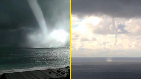 extranos tornados marinos son grabados en medio del mar negro