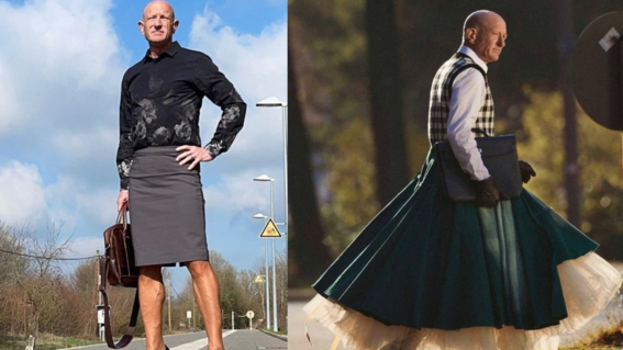 el ingeniero mark bryan viste de tacon y falda para demostrar que la moda no tiene genero