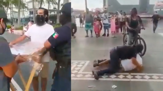 policias municipales de veracruz agredieron y sometieron a un vendedor ambulante con discapacidad visual